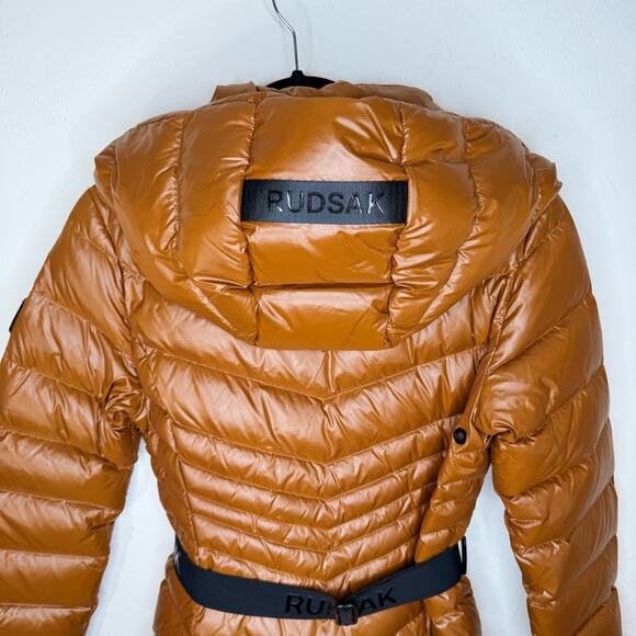 NWT Rudsak Malaya Dark Caramel Regular Length Lightweight Belted Puffer Jacket S - Picture 9 of 16